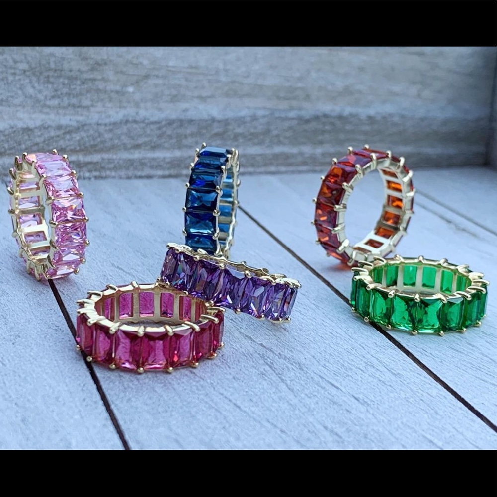 Emerald cut colored Eternity Band